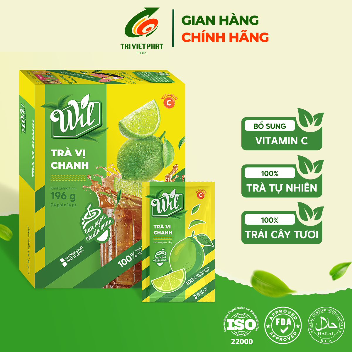 Trà chanh Wil trà hòa tan bổ sung vitamin c hộp 196g (14 gói x 14g/gói)