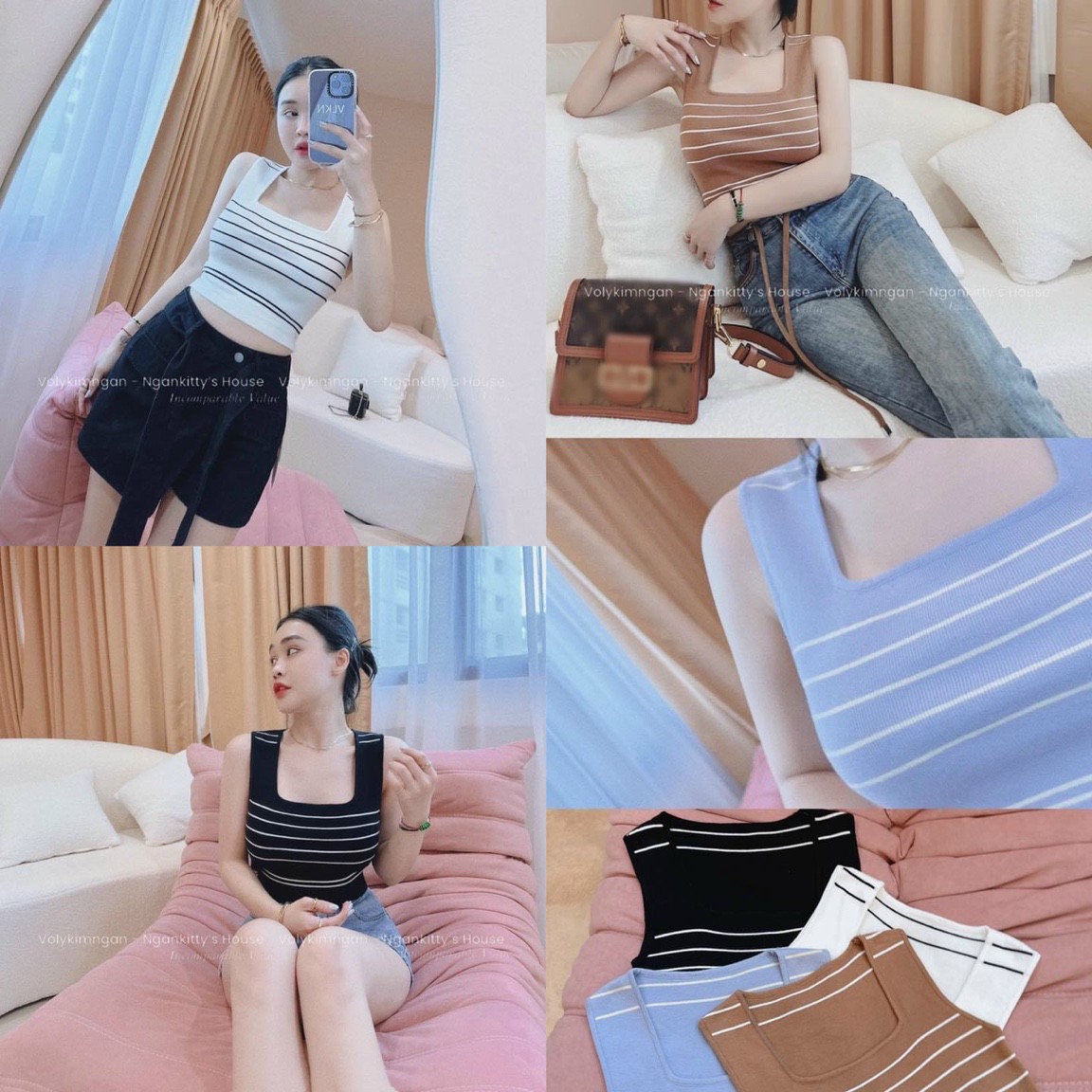 Áo len 3 lỗ họa tiết kẻ ngang phong cách sexy