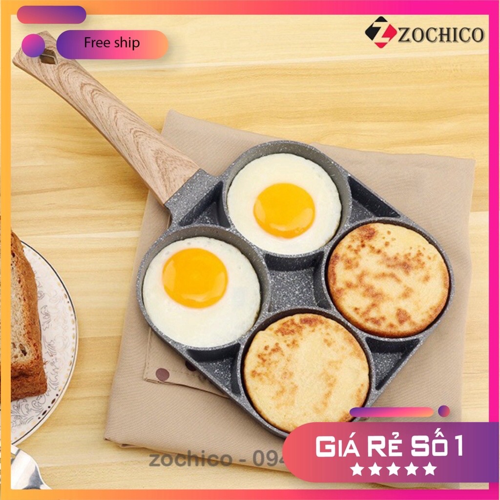 Chảo 4 lỗ chảo 4 ngăn chống dính dùng cho cả bếp từ chảo rán trứng chảo khuôn làm jambon chảo làm bánh xèo