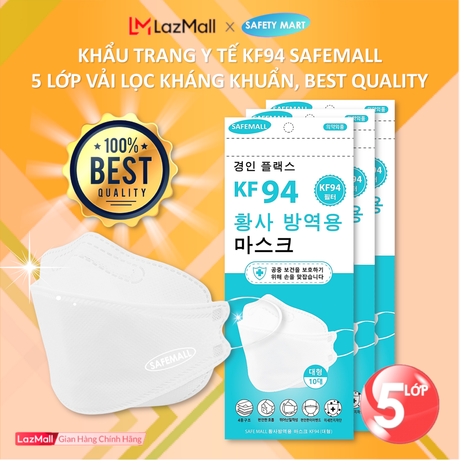 [ĐỘC QUYỀN 5 LỚP] Thùng 300 Khẩu trang y tế 4D KF94 SafeMall Korea Technology, 5 lớp vải kháng khuẩn, kháng bụi mịn lên đến 99%, Khẩu trang dày đẹp loại 1 - Hàng Chính Hãng Safety Mart Official