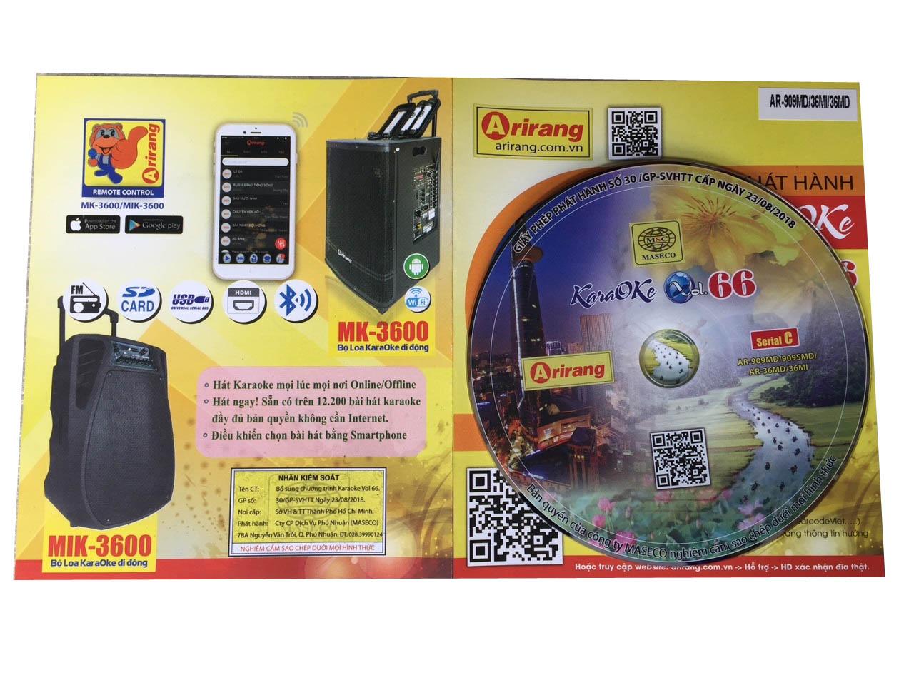 [HCM]Đĩa Karaoke Arirang mới nhất Vol 66 (SERIAL C)