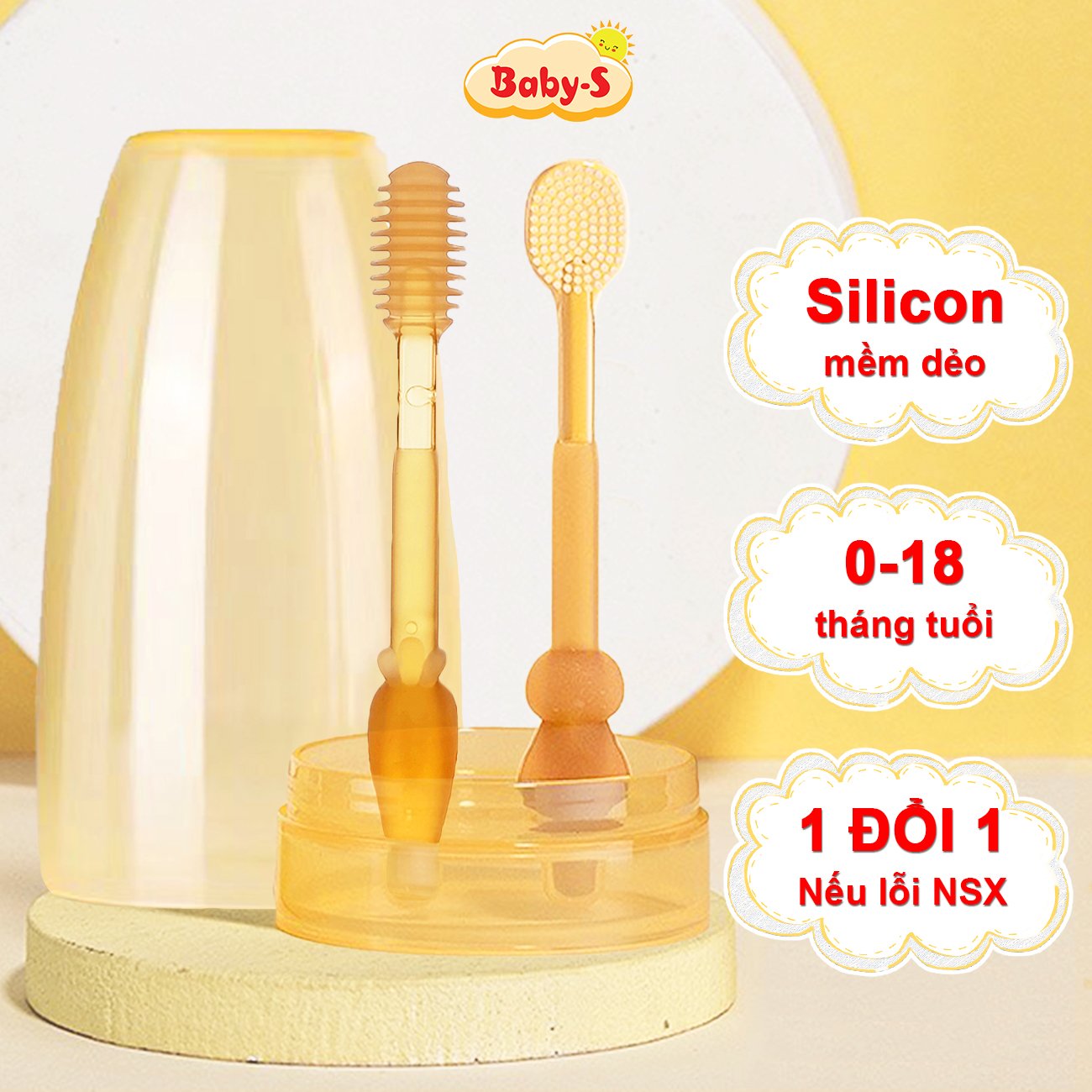 Bàn chải đánh rắng cho bé 0-18 tháng cao cấp Baby-S, Set rơ lưỡi cho bé silicon mềm mại – SSS022