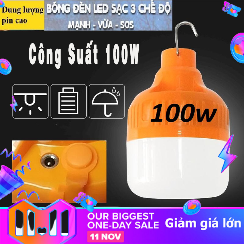 Bóng đèn LED sạc tích điện 100w bóng đèn tích điện 3 chế độ. Loại bóng led: độ sáng cao tiết kiệm năng lượng