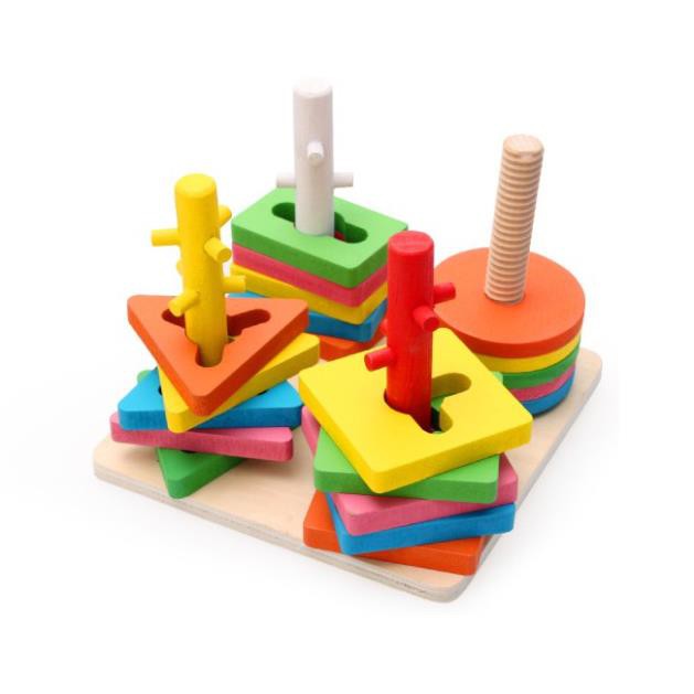 Đồ chơi thả hình 4 trụ cột khối gỗ zic zac cho bé