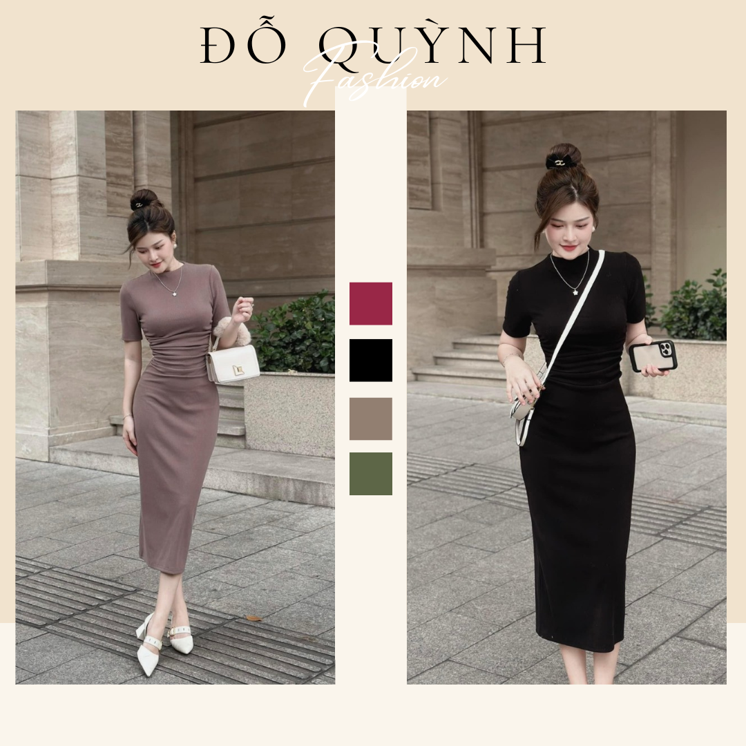 Đầm cổ tròn ôm body thun gân sang chảnh xịn mịn/ đầm hotgirl / free size < 58kg