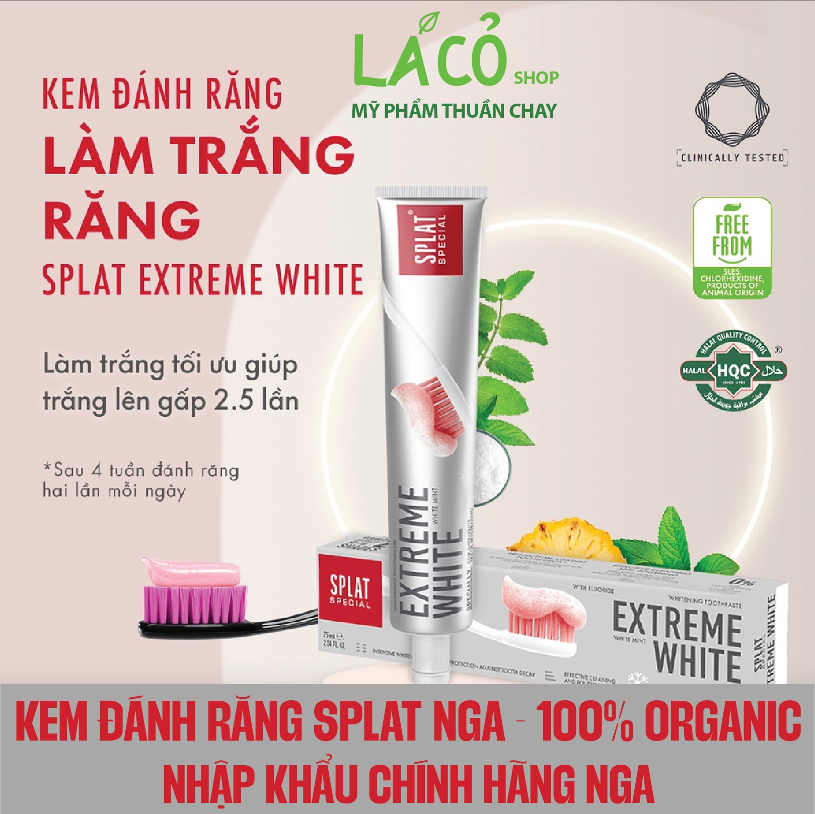 Kem đánh răng SPLAT CHÍNH HÃNG NGA Extreme White Special kem đánh răng trắng răng chứa các hạt siêu 