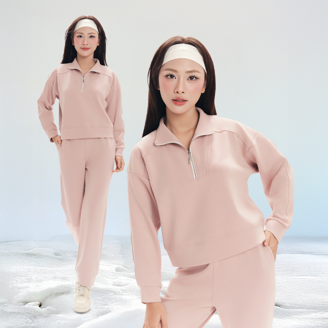LAROMA Bộ Quần Áo Nỉ Nữ Lót Lông Cổ Khoá Lửng | Co Dãn - Giữ Ấm - Mềm Mại - Trẻ Trung