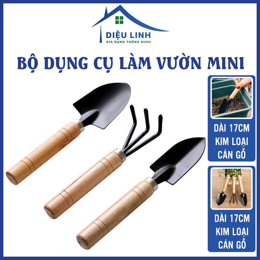 Bộ Dụng Cụ Làm Vườn Mini, Dụng Cụ Làm Vườn 3 Món Cán Gỗ: Xẻng, Xúc, Cào, Tiện Dụng, Bền, Thép Không Rỉ Dieulinhshop