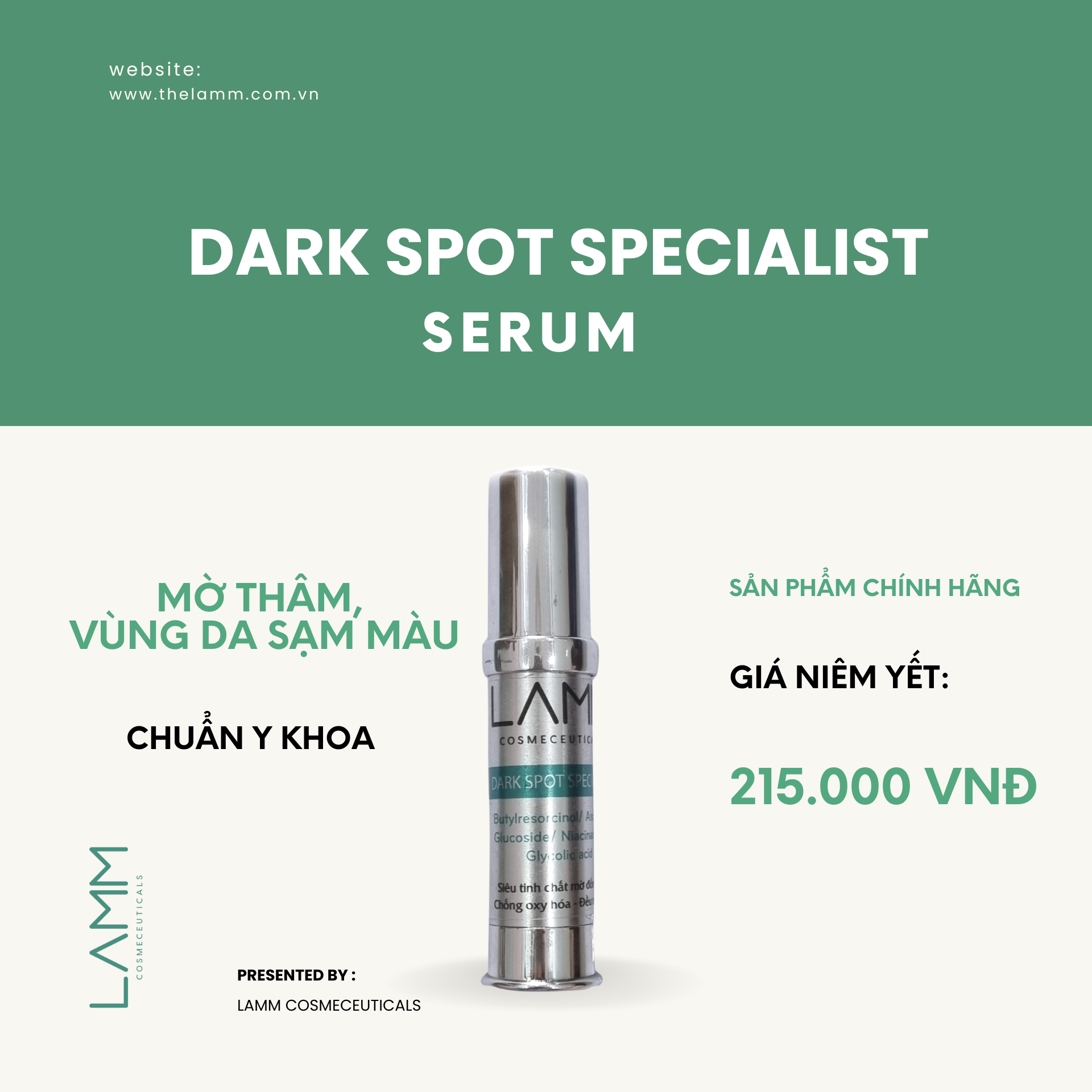 Serum mờ thâm mụn, thâm nách, mờ đốm nâu dưỡng trắng sáng da Dark Spot Specialist LAMM