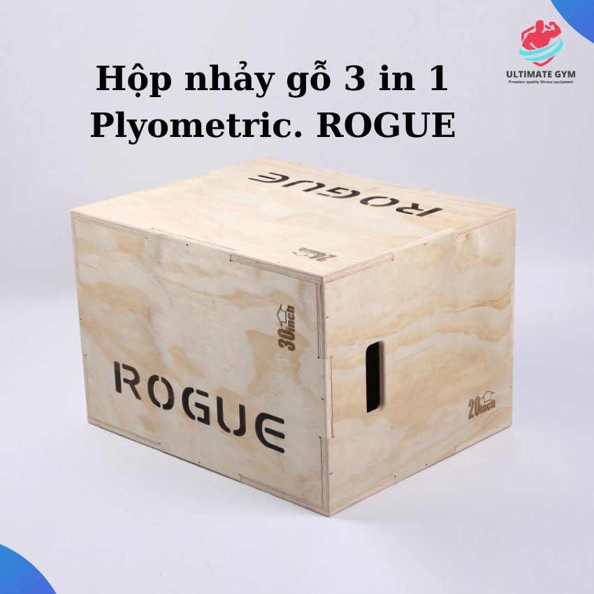 Hộp nhảy gỗ, bục nhảy plyometric 3 trong 1 ROGUE loại lớn 20-24-30inch, jump box, plyo box ULTIMATE GYM