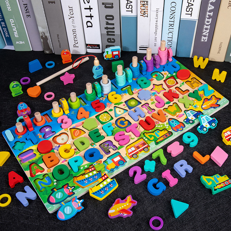 Đồ chơi gỗ giáo dục trẻ em - câu cá bằng gỗ mầm non montessori