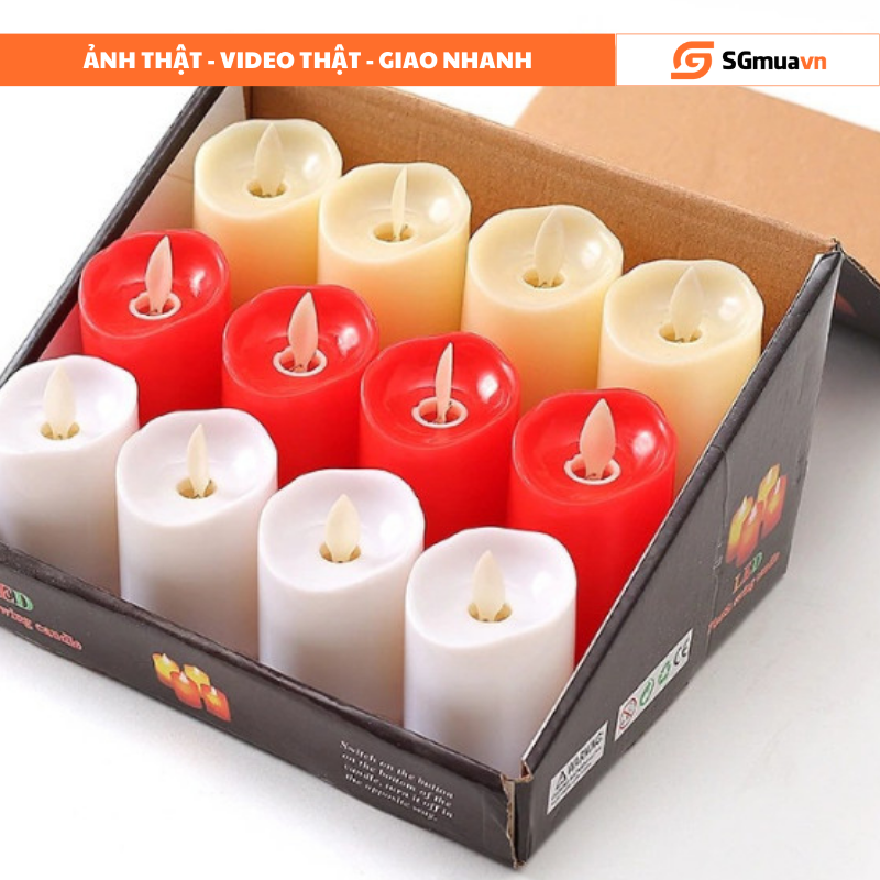 Hộp 12 Đèn nến điện tử dùng pin size to có ngọn nến lung lay
