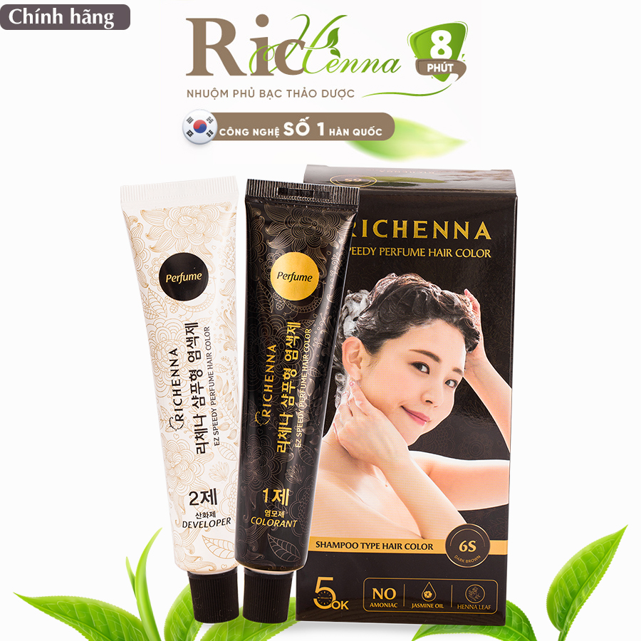 Thuốc nhuộm tóc phủ bạc thảo dược dạng dầu gội Richenna EZ Speedy Hair Color Perfume Hàn Quốc 60G