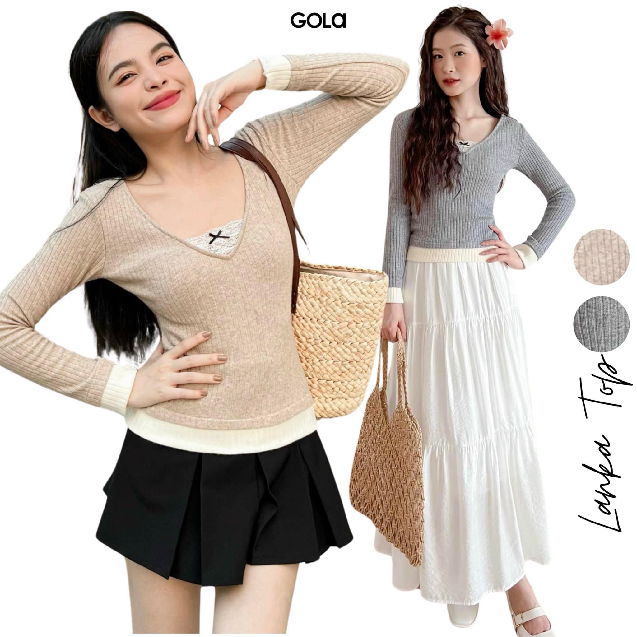 Áo lanka - áo tay dài cổ v