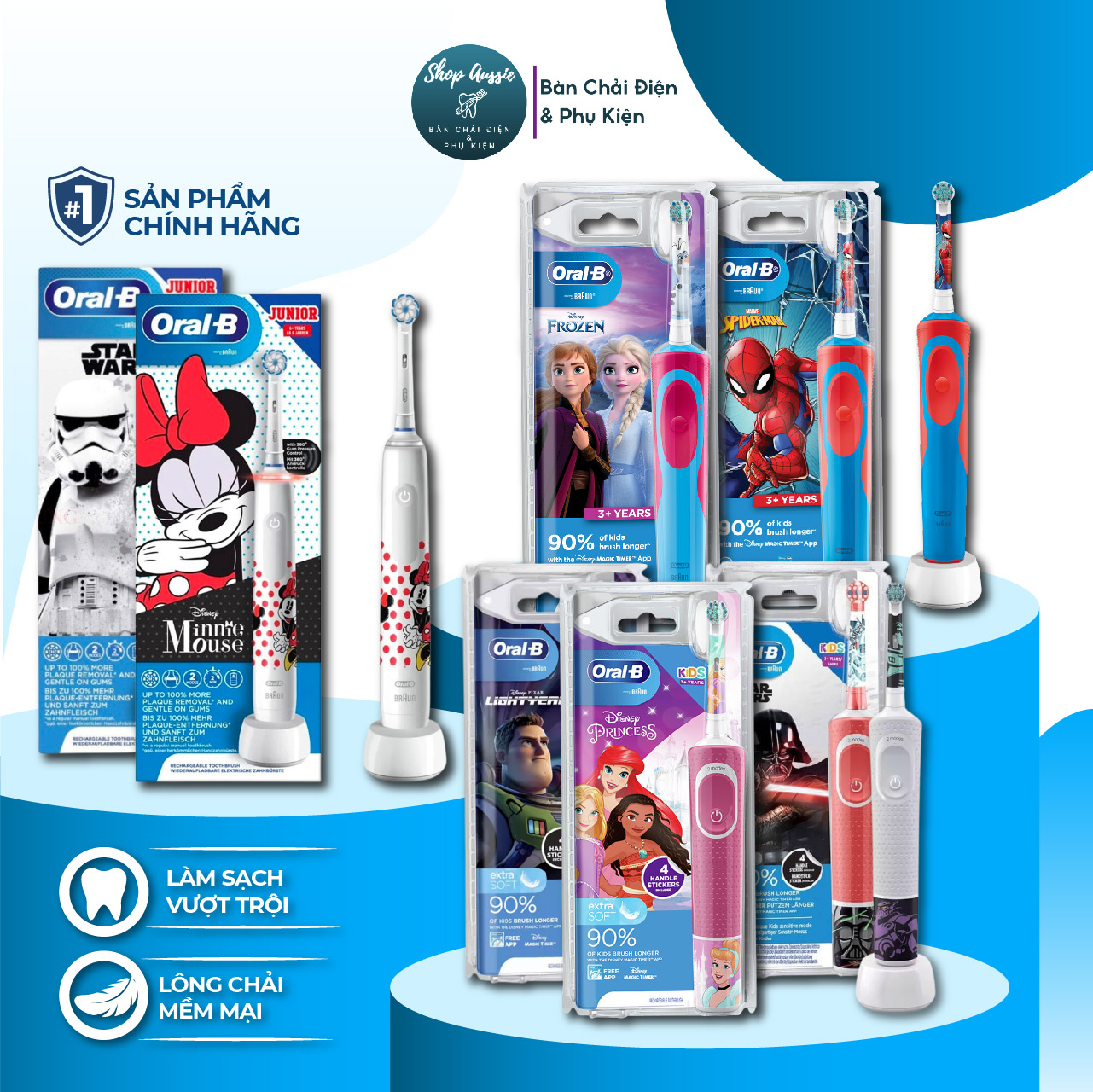 Bàn chải điện trẻ em oral-b braun đủ các dòng theo lứa tuổi - hẹn giờ 2 phút, lông chải mềm mại, làm sạch vượt trội, bàn chải điện cho bé 3+ 6+