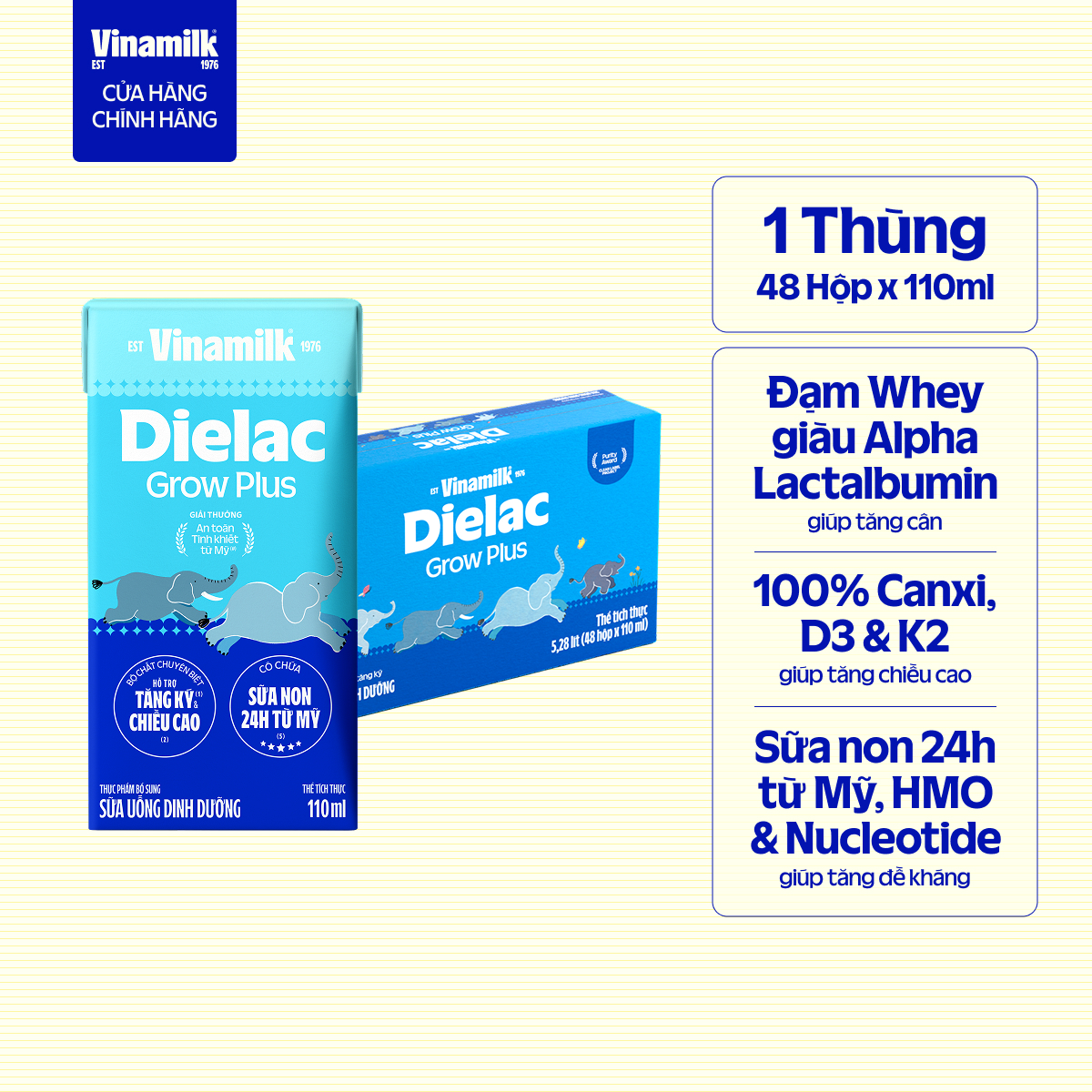 Thùng 48 hộp sữa non vinamilk dielac grow plus 110ml - |