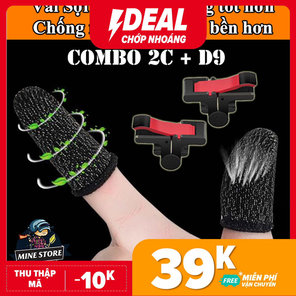 Combo Nút Bấm D9 và 2 Chiếc bao ngón chơi game mobile chống trơn trượt mồ hôi tay vải sợi bạc cao cấp - Thao tác dễ dàng, cảm ứng cực mượt - Găng tay chơi game- Bao đầu ngón tay chơi game
