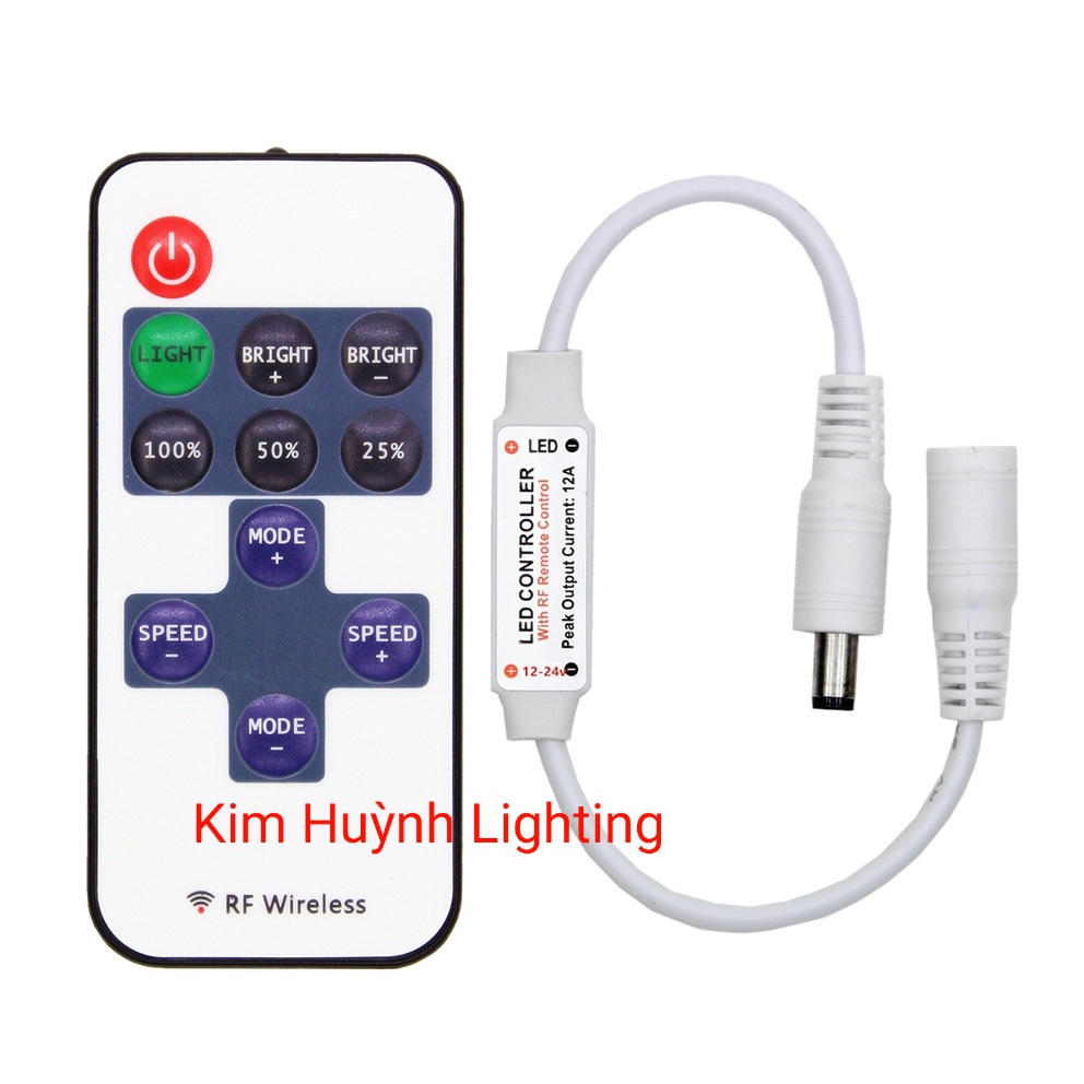 Bộ điều khiển kèm remote RF dùng cho led dây, neon, thanh led điện áp 12V đơn sắc