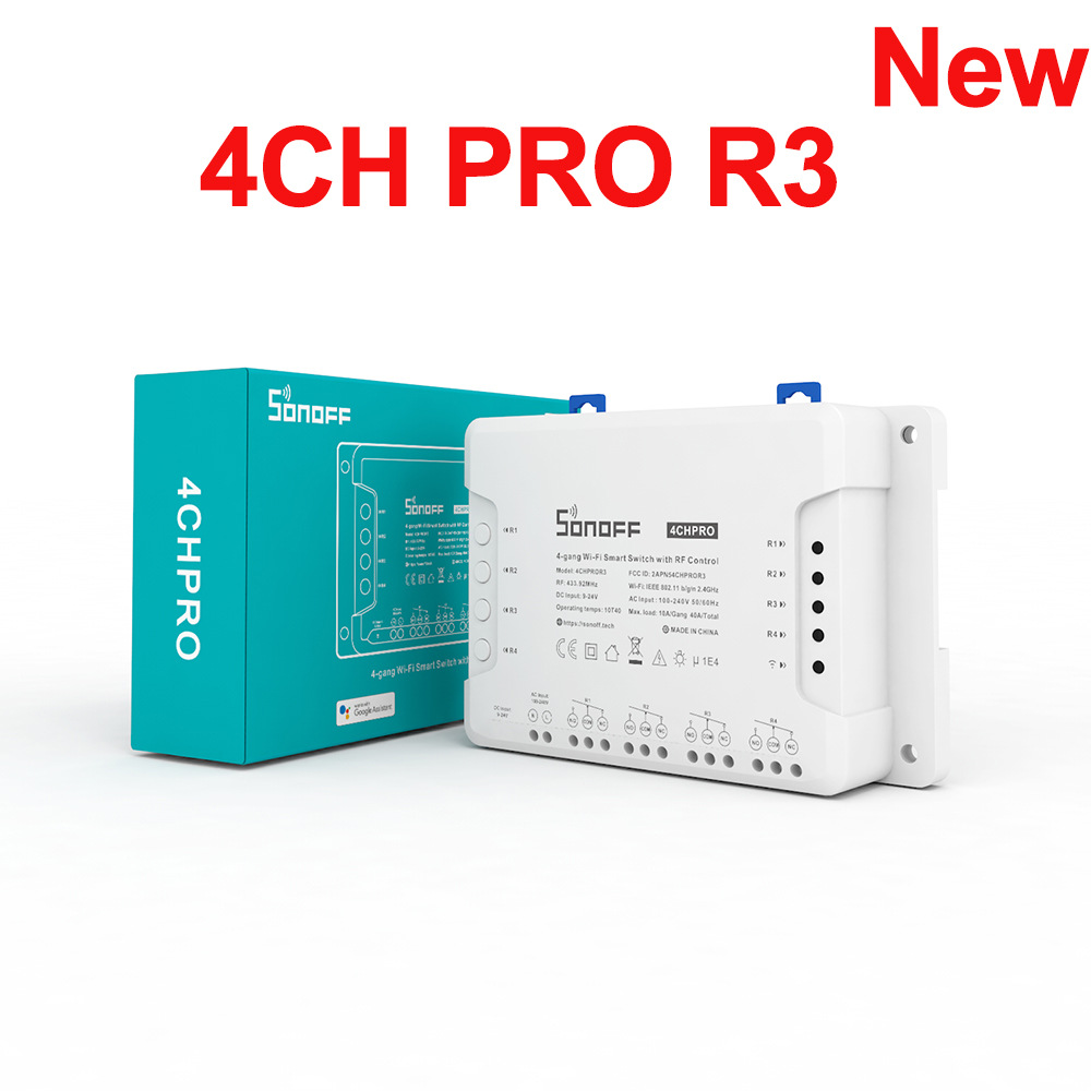 SONOFF bản quốc tế , công tắc điều khiển từ xa 4CH PRO R3 điều khiển từ xa qua WiFi , 3G , 4G và RF 4 kênh , công tắc hẹn giờ , cong tac thong minh