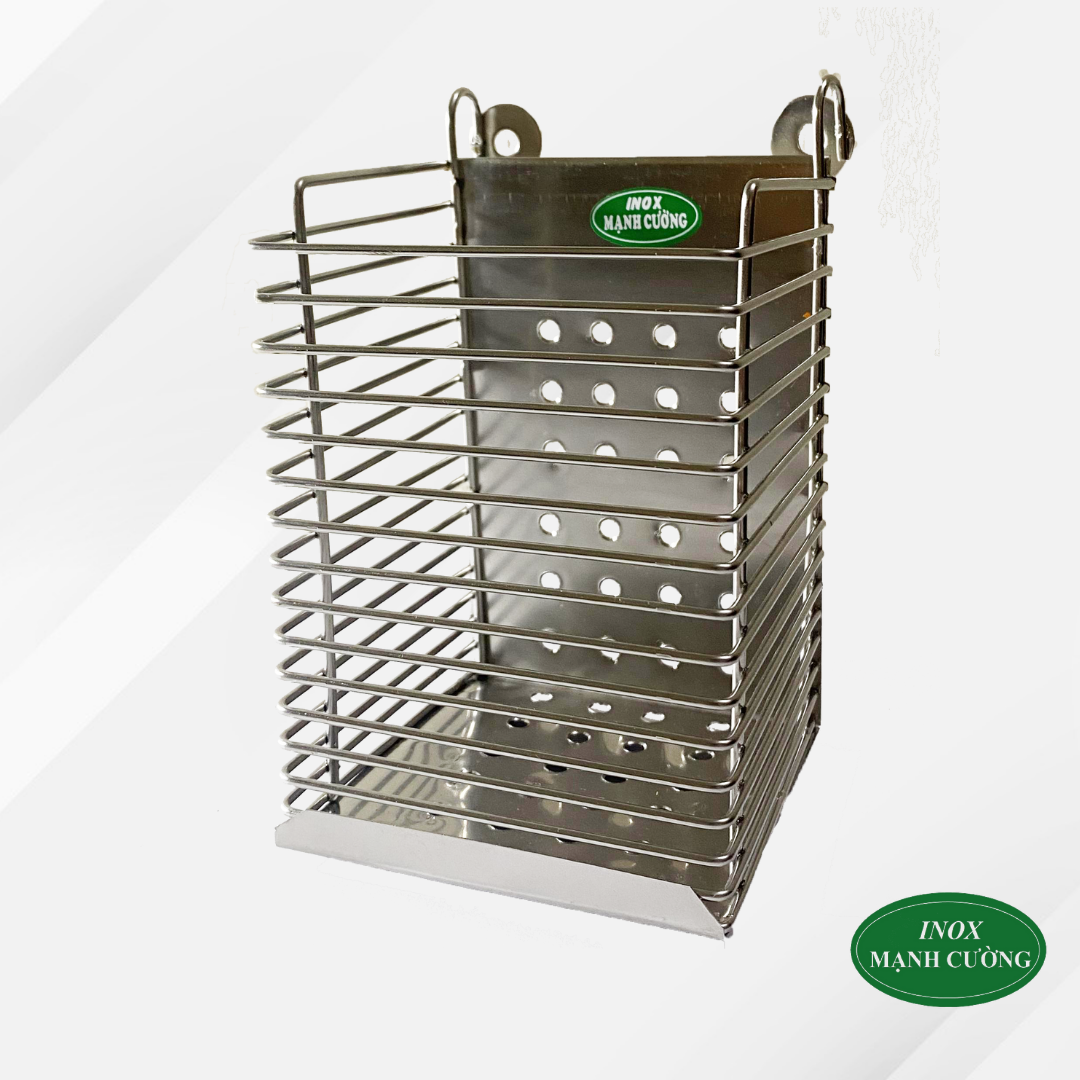 Ống đũa vuông 1 ngăn inox không gỉ Mạnh Cường - Giỏ đựng đũa muông vuông 1 ngăn inox