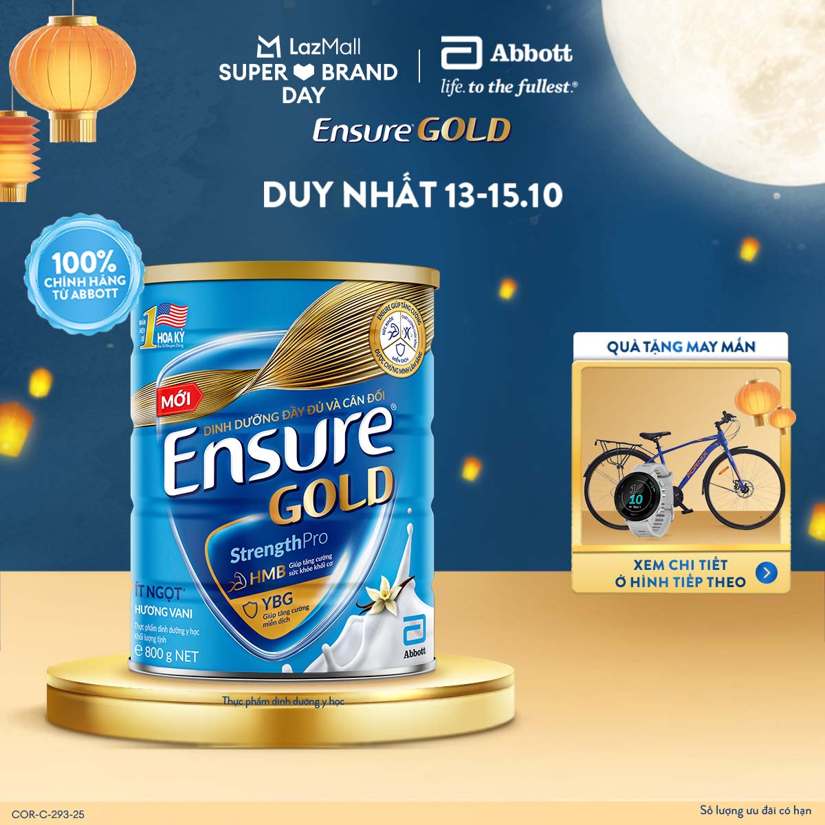 (13.10 GIÁ TỐT MUA NGAY-SLCH) Lon sữa bột Ensure Gold hương vani ít ngọt 800g