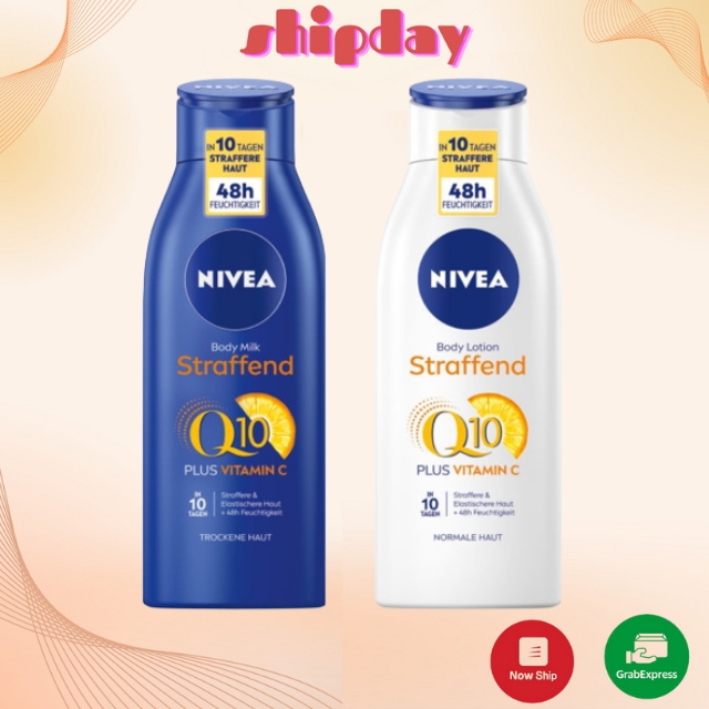 Dưỡng thể Nivea Body Lotion, Body Milk Q10 + Vitamin C giúp dưỡng ẩm, trắng da và tăng đàn hồi da - 400ml Hàng Đức xách tay