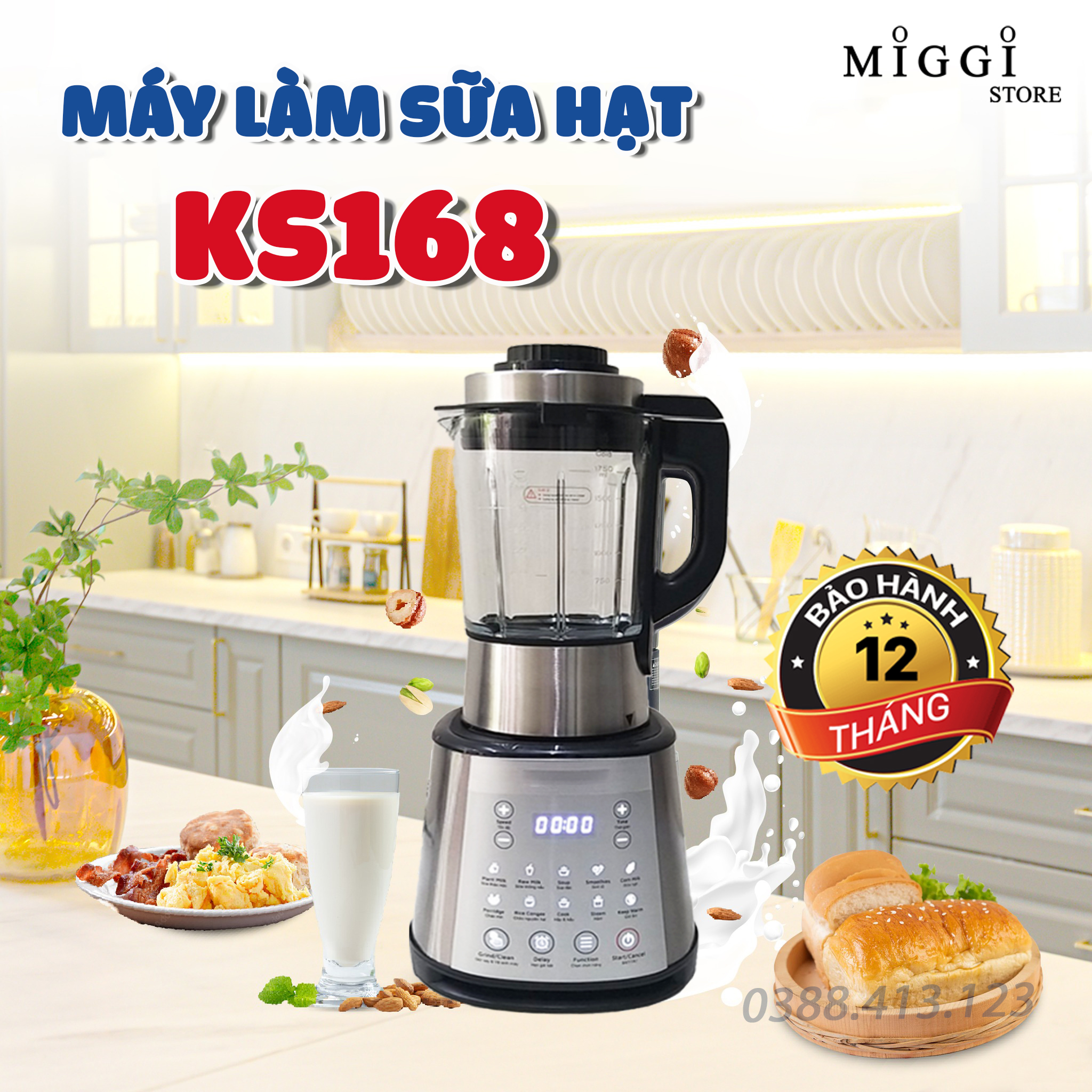 Máy làm sữa hạt ks-168 - dung tích 1.75 lít - máy làm sữa đậu nành - xay sinh tố - hàng chính hãng