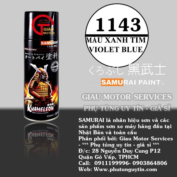 Chai sơn xịt sơn xe máy Samurai 65/1143 màu xanh tím ánh kim tuyến Violet Blue