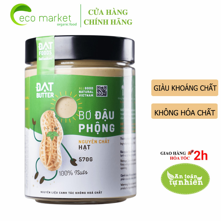 Bơ đậu phộng nguyên chất dạng hạt 570g Đạt Butter - 100% Natural Peanut Butter Crunchy 570g