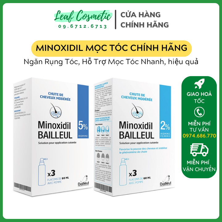 Xịt mọc tóc minoxidil bailleul 2% 5% - nhập khẩu pháp - ngăn rụng tóc, kích thích mọc tóc
