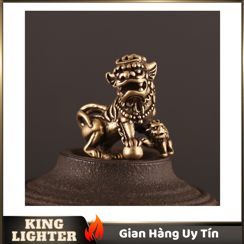 Tượng Đồng Phong Thủy Hình Sư Tử Cha Con, Trang Trí Đem Lại May Mắn, Móc Khóa Mặt Dây Chuyền (Kích Thước: 2.6cm x 1.7cm)
