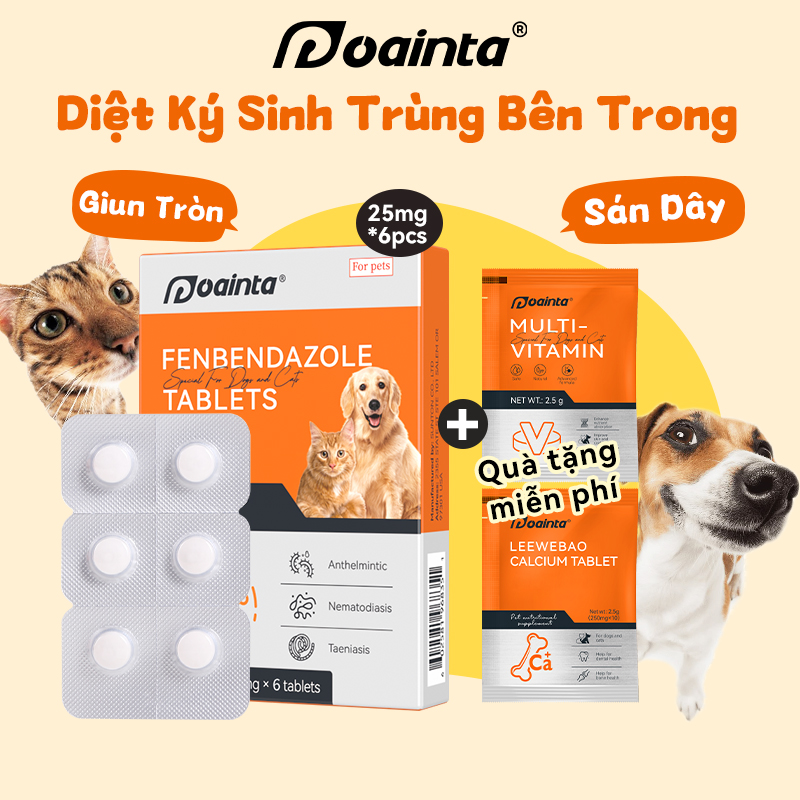 PUAINTA 6 Tabs Deworm Tablet for Dogs and Cats Droad-Spectrum Athelmintics Allergic Itch Relief Fenbendazole Thuốc tẩy giun cho mèo