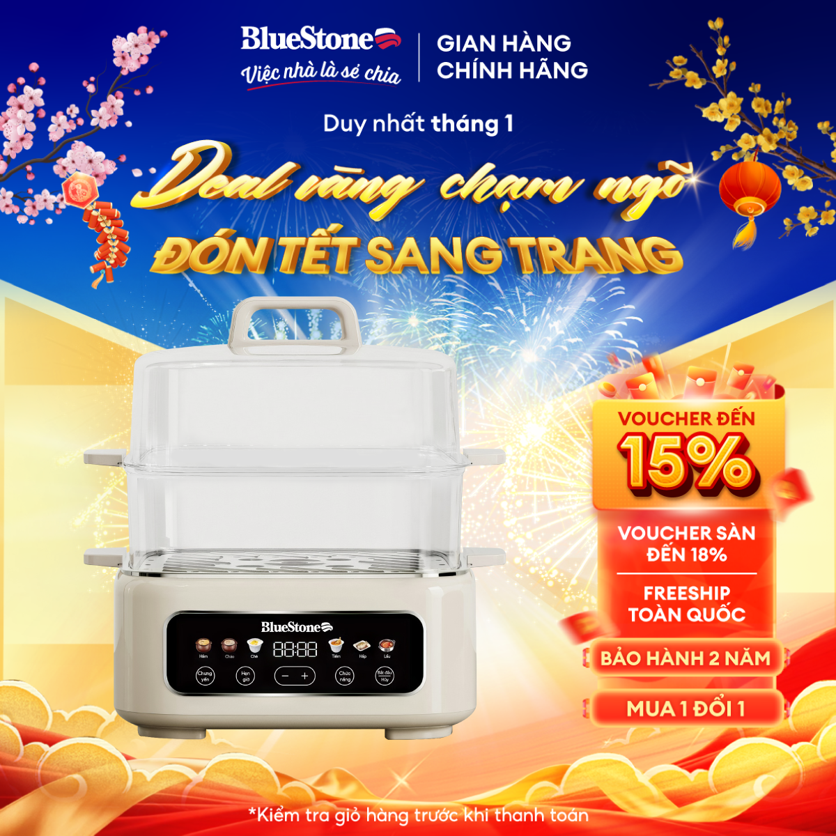 Nồi Hấp Đa Năng BlueStone MPB-7238 - 1300 W - 17 Lít - Bảo hành 24 Tháng