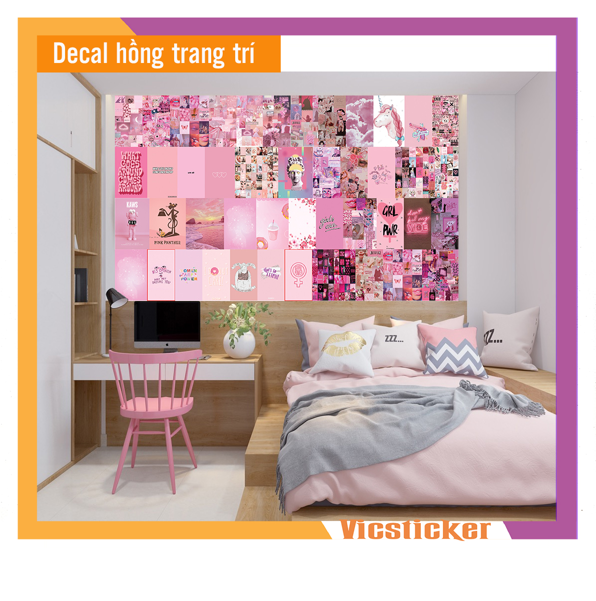 Decal dán khổ lớn A4, A5 trang trí tường, dán phòng keo dán sẵn ...In theo yêu cầu