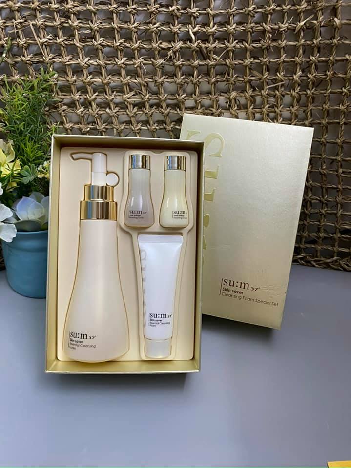 Bộ Sữa Rửa Mặt Su:m37 Skin Saver Essential Cleansing Foam Special Set 4sp - Hàng chuẩn Auth Korea