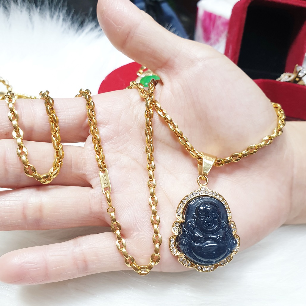 (Có mộc vàng-Dùng lâu dài) Dây Di Lặc Đá Màu Titanium Cao Cấp-Dùng lâu dài tắm rửa thoải mái không đen