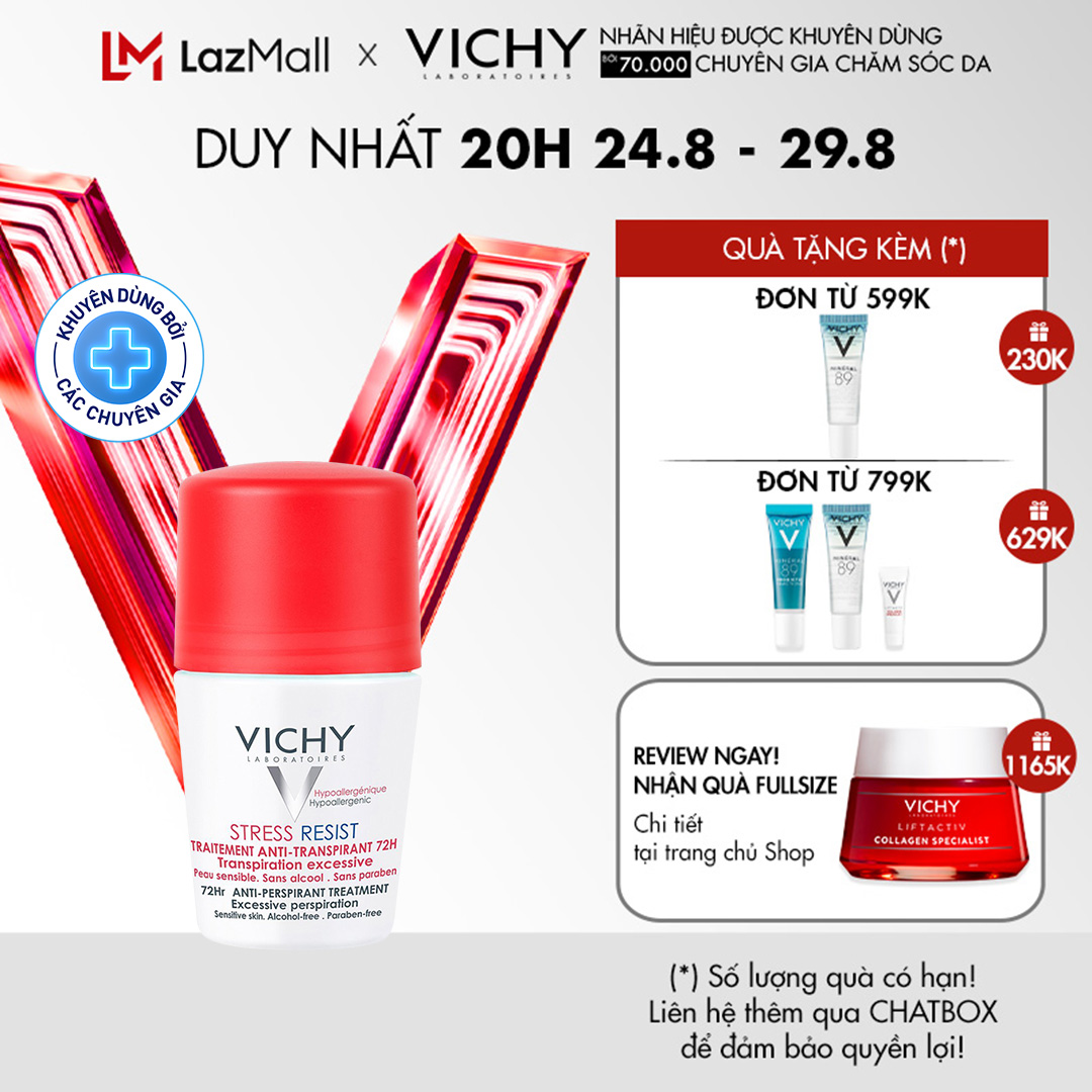 Lăn khử mùi giúp khô thoáng vùng da dưới cánh tay 72h Vichy Détranspirant Intensif