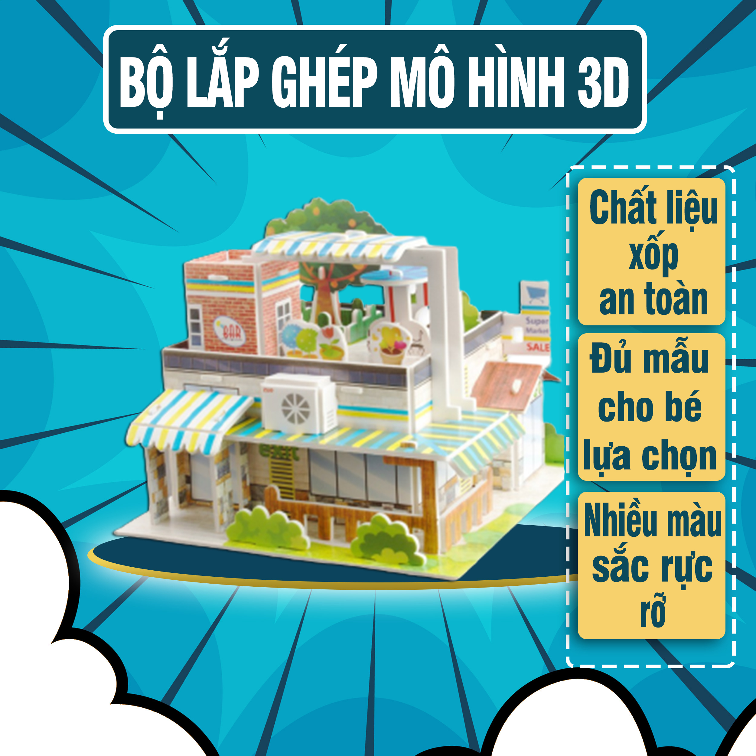 Đồ Chơi Lắp Ghép Mô Hình 3D - Bằng Bìa Xốp An Toàn, Kích Thước 21x14cm - Đồ chơi mô hình lắp ráp, đồ chơi lắp ráp mô hình, bộ đồ chơi lắp ráp mô hình nhà, Đồ chơi giá rẻ, do choi gia re, do choi lap ghep mo hinh 3d - Luna Baby