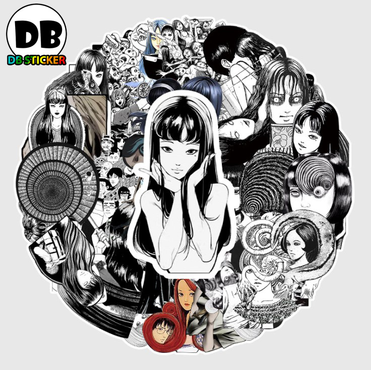 [Set 50 Hình] Sticker anime Fujiang đen trắng dán trang trí laptop, mũ nón bảo hiểm, vali, xe tay ga - DB.010