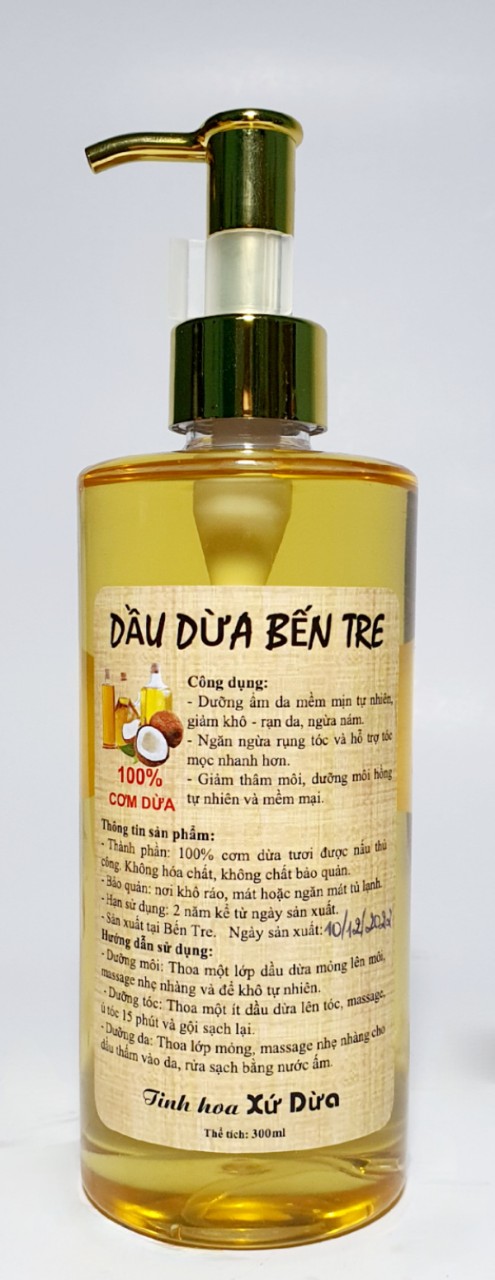 Dầu dừa nguyên chất dưỡng ẩm da, dưỡng tóc, dưỡng môi, dạng chai vòi xịt 300ml