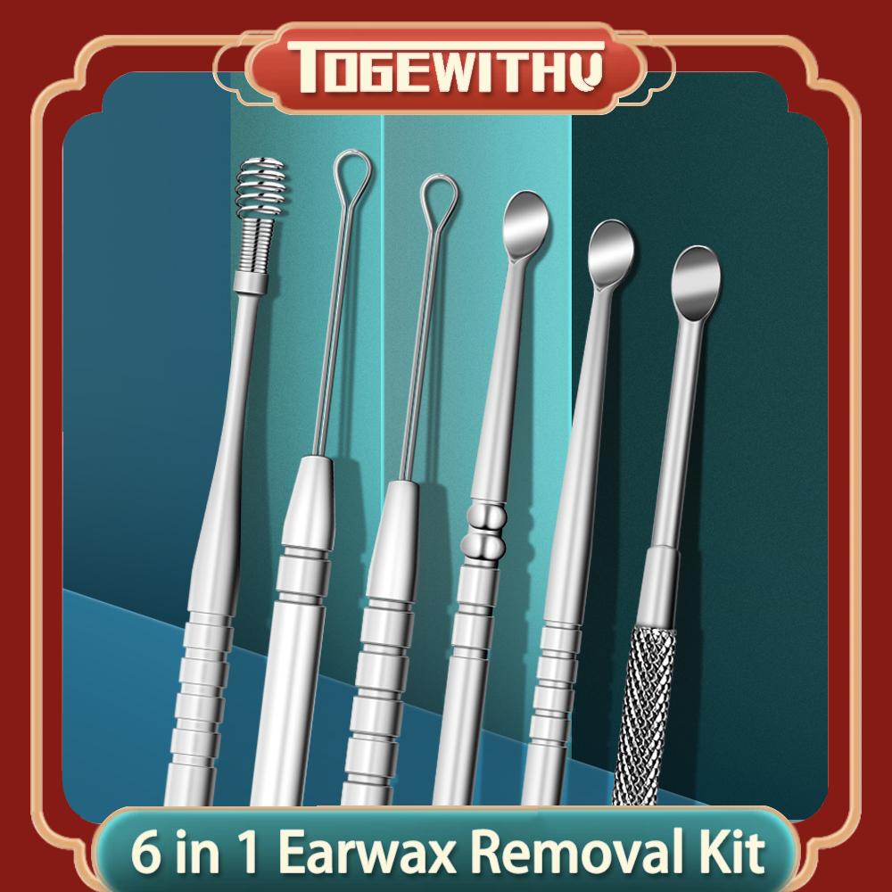 Bộ Dụng Cụ Lấy Ráy Tai 6 Trong 1, Bộ Lấy Ráy Tai Chuyên Nghiệp Dụng Cụ Làm Sạch Tai Bằng Thép Không Gỉ Kèm Hộp Đựng Và Bàn Chải Làm Sạch