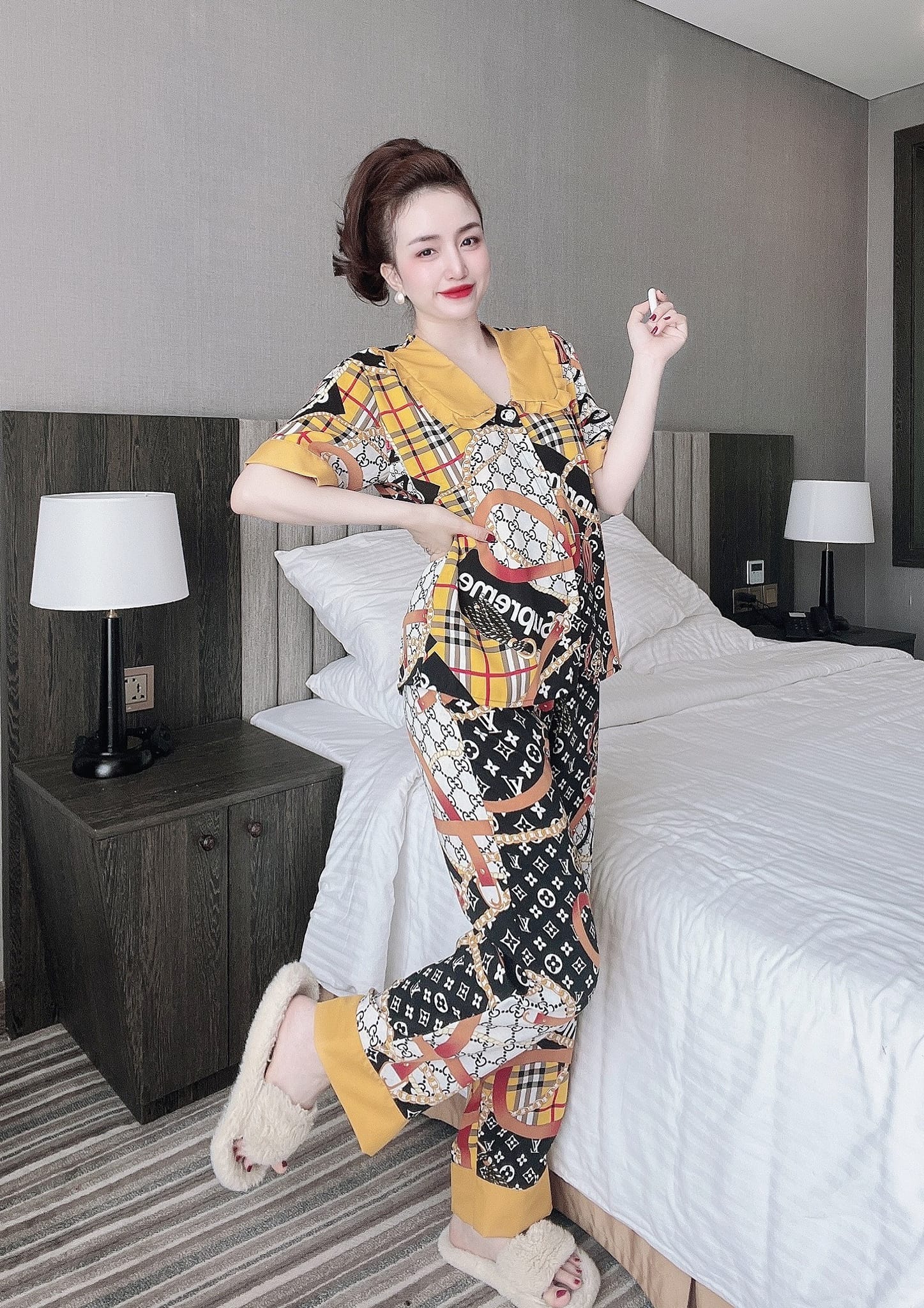 Đồ bộ mango cổ bèo hoạ tiết thời trang , năng động - mẫu mặc sp thật