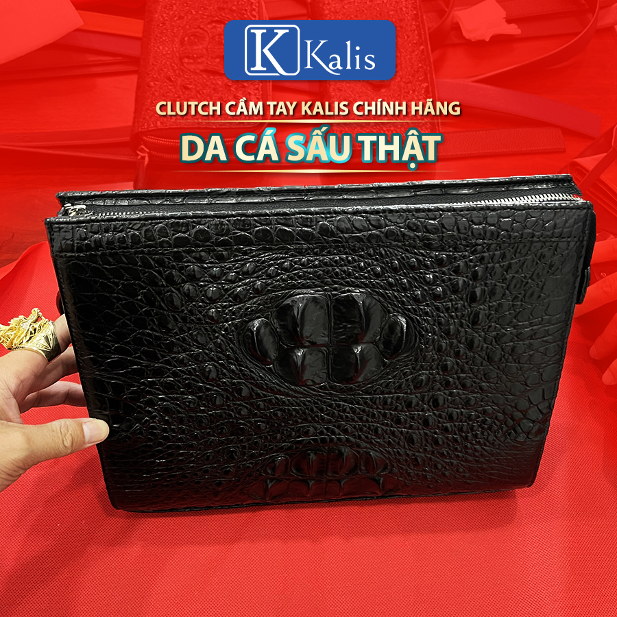 Ví da của nam cầm tay da cá sấu thật KALIS chính hãng túi ví clutch da cá sấu handmade cao cấp có bảo hành