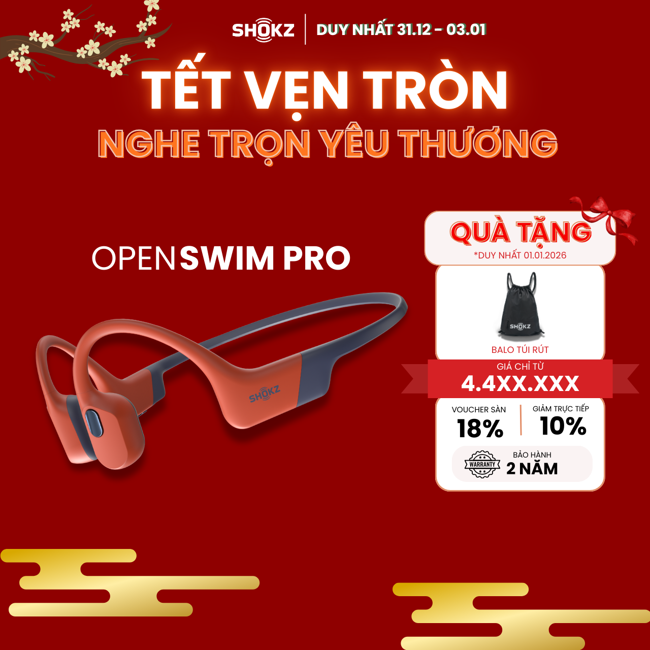   MỞ BÁN  Tai Nghe Bluetooth Thể Thao Truyền Âm Thanh Qua Xương SHOKZ OPENSWIM PRO S710 - Tai nghe bơi lội - Chạy bộ - Bảo Hành 2 Năm Chính Hãng 