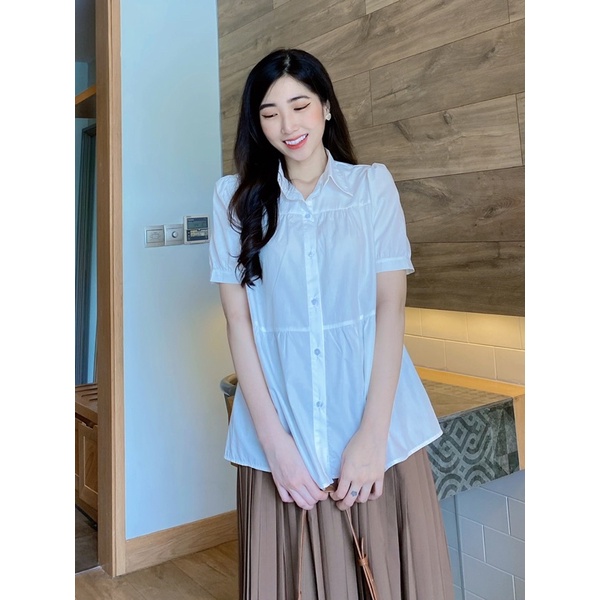 Áo bầu Sơ mi trắng babydoll trẻ trung