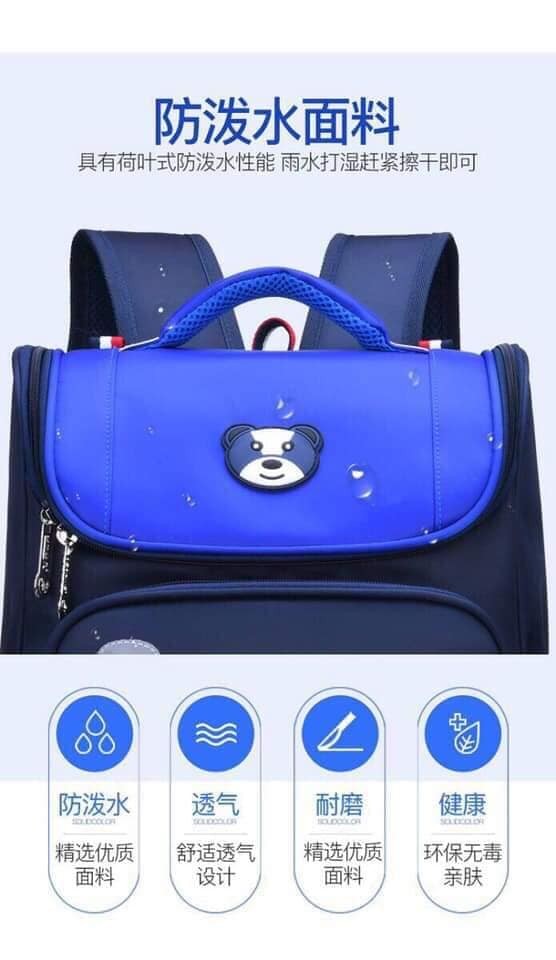 Ba lô học sinh hình hộp con gấu có khóa phát quang