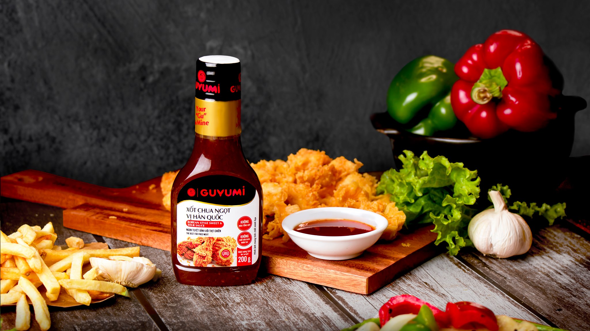 Xốt Chua Ngọt Vị Hàn Quốc Guyumi Vị Chanh Dây Làm Mì Trộn Hải Sản Gà Đồ Nướng BBQ Chai 200g Dùng Người Ăn Chay