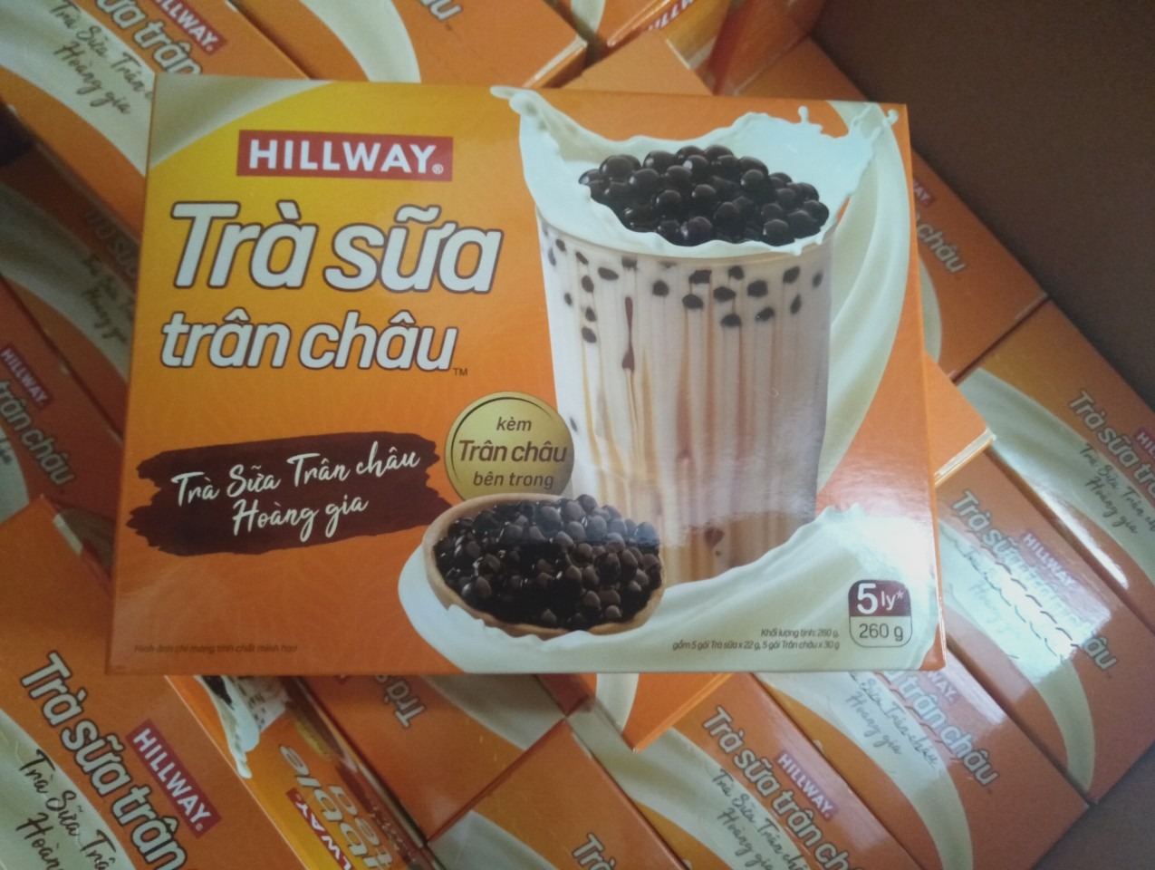Hộp 5 Gói Trà Sữa và 5 gói chân châu Hillway Sẵn Trân Châu 260g