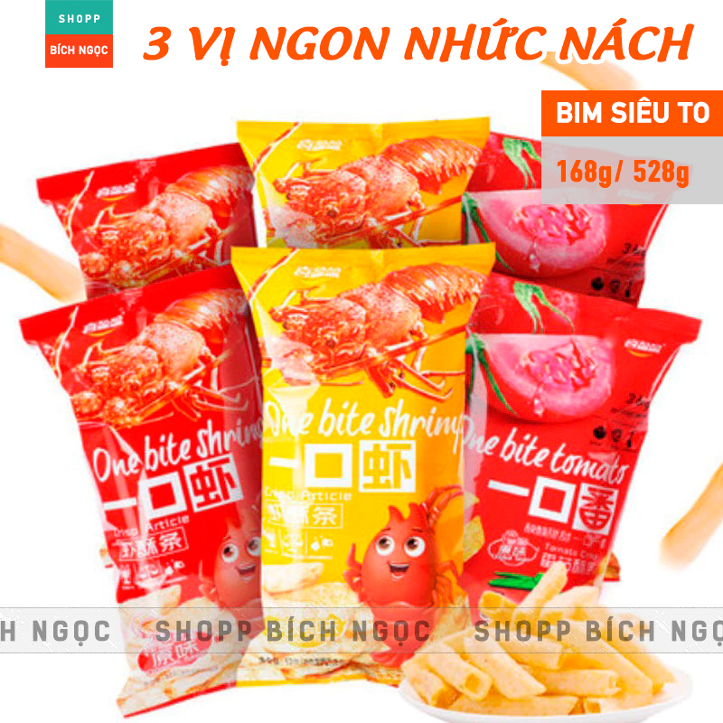 Bim bim snack khổng lồ vị cà chua, vị tôm bbq siêu ngon, đồ ăn vặt trung quốc – 168g/ 528g