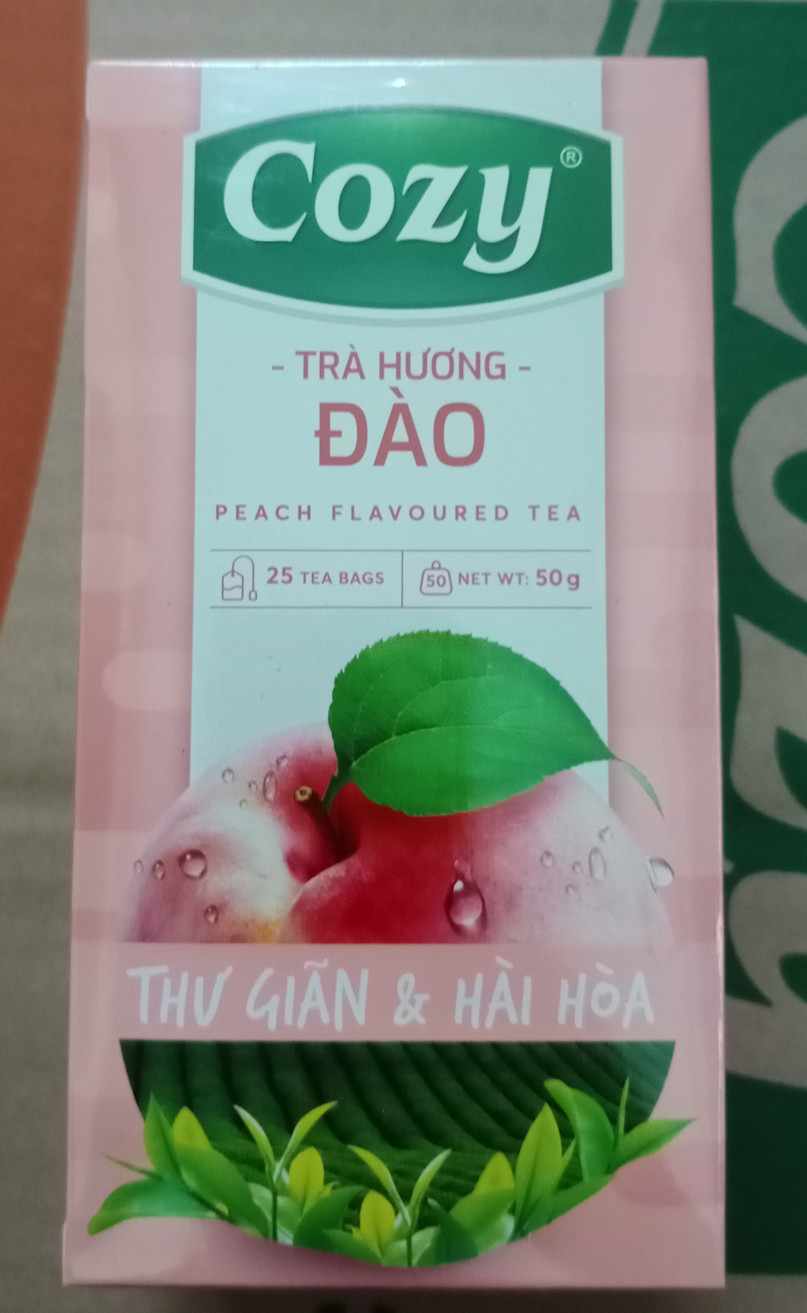 Trà cozy túi lọc hộp 50g đủ hương đào, dâu, vải, bạc hà, hổng trà